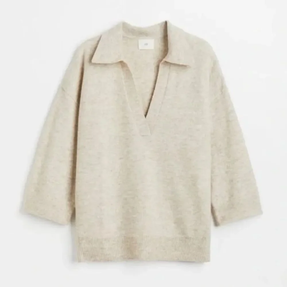H&M wool blend collared oatmeal neutral knit oversized sweater